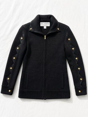 St. John Collection Black Knit Suede Gold Button Jacket Size 4